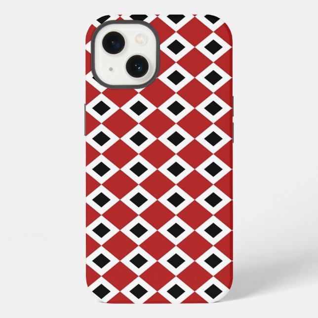 Bold Red, White, Black Diamond Pattern iPhone Case (Back)