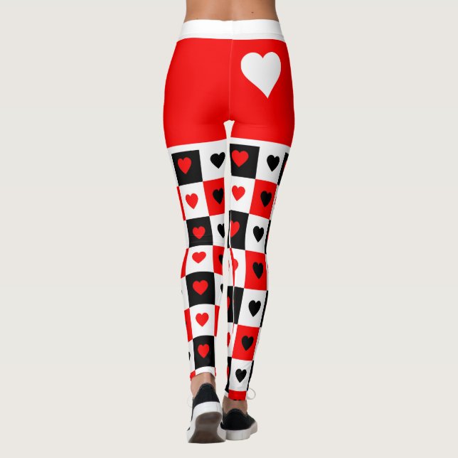 Bold Red, White, Black Hearts Trendy XOXO Leggings (Back)