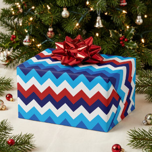 Bold Red White Blue Chevrons Wrapping Paper