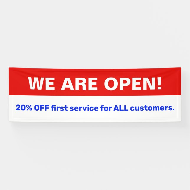 Bold Red White Blue  We Are Open For Business Banner (Horizontal)