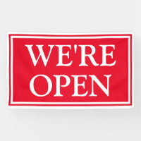 Bold Red White Business We're Open Banner