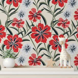 Bold Red White Floral Peel and Stick Wallpaper