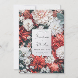 Bold Red & White Garden Bloom Wedding Invitation