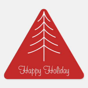 Bold Red & White Minimal Pine Tree Holiday Triangle Sticker