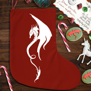 Bold Red White Tribal Dragon Christmas Design Large Christmas Stocking