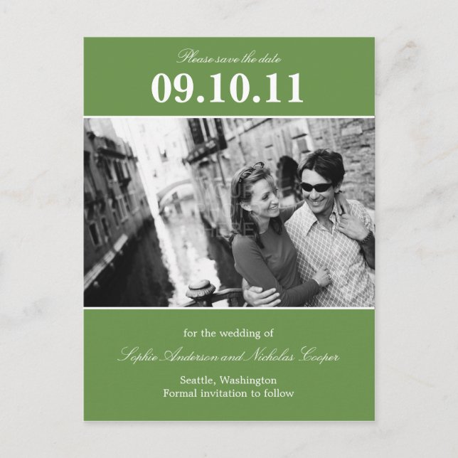 Bold Reminder Save The Date Postcard (Green) (Front)