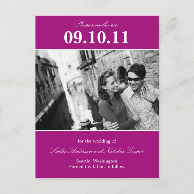 Bold Reminder Save The Date Postcard (Magenta) (Front)