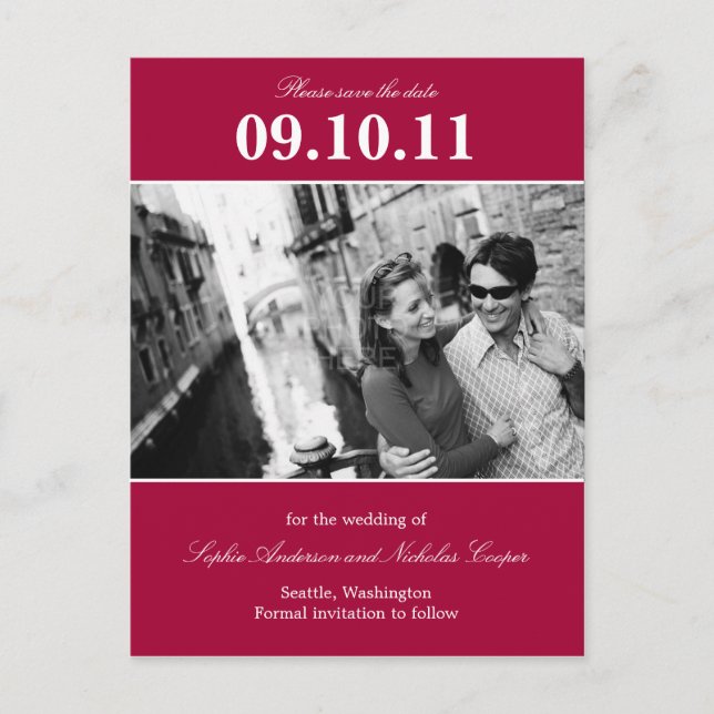 Bold Reminder Save The Date Postcard (Ruby Red) (Front)