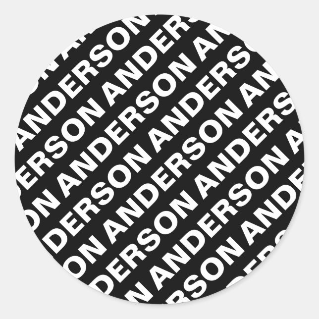 Bold Repeating Editable Name | Simple Black White Classic Round Sticker (Front)