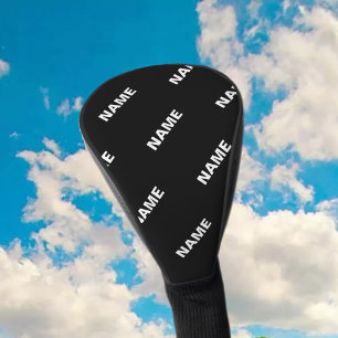 Bold Repeating Editable Name Simple Black White Golf Head Cover