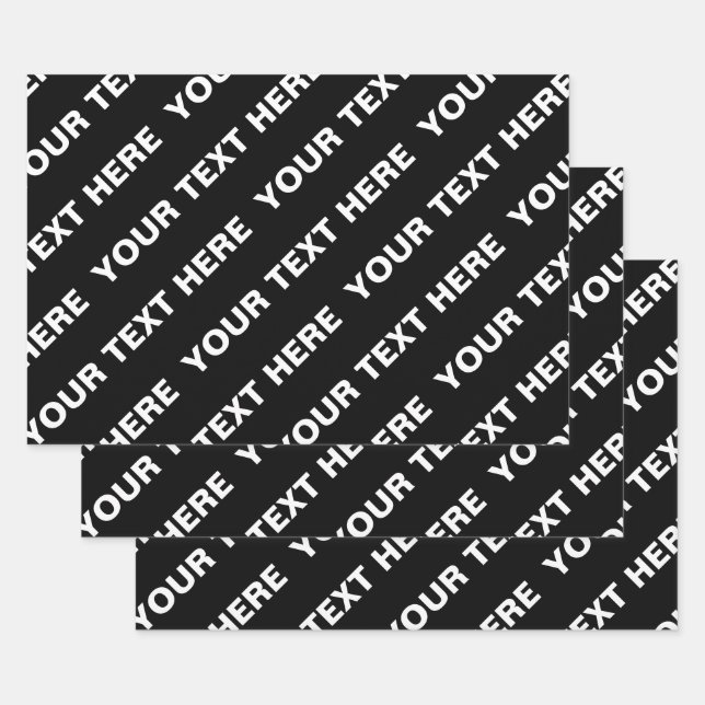 Bold Repeating Editable Name | Simple Black White Wrapping Paper Sheet (Set)