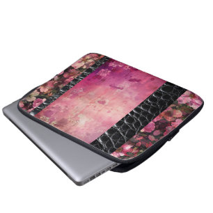Bold reptile, pink floral black  laptop sleeve