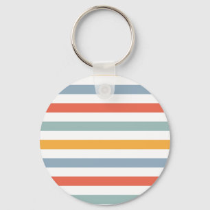 Bold Retro 70s Horizontal Stripes Orange Teal And  Key Ring