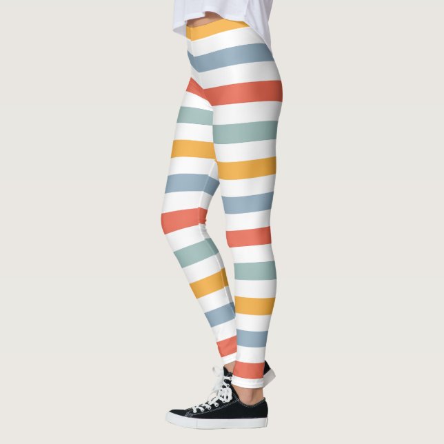 Bold Retro 70s Horizontal Stripes Orange Teal And  Leggings (Left)