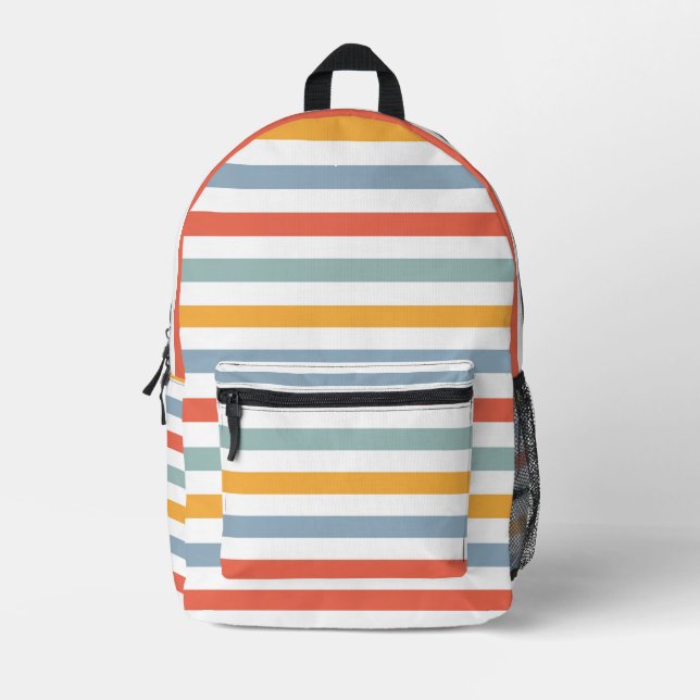 Bold Retro 70s Horizontal Stripes Orange Teal And  Printed Backpack (Front)