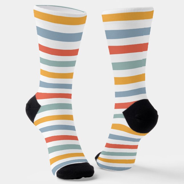 Bold Retro 70s Horizontal Stripes Orange Teal And  Socks (Angled)