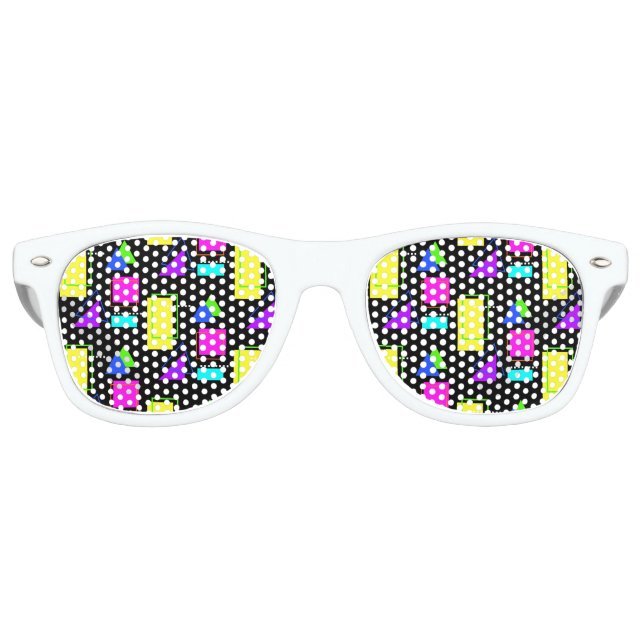 BOLD RETRO 80S NEON FLUORO GEOMETRIC SHAPE PRINT  SUNGLASSES (Front)