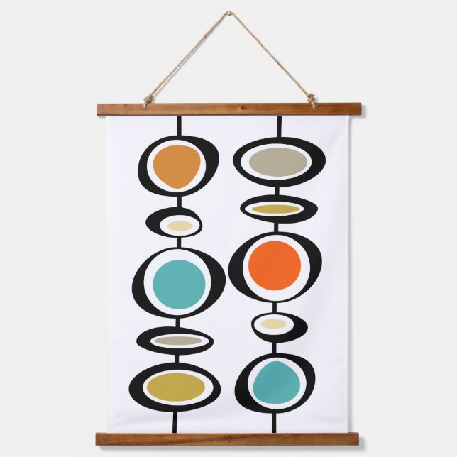 Bold Retro Abstract Circles Mid Century Modern Hanging Tapestry (Front)