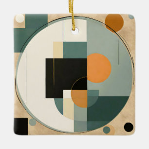 Bold Retro: Abstract Circles & Rectangles Ceramic Ornament