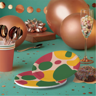 Bold Retro Abstract Shapes Pattern Paper Plate