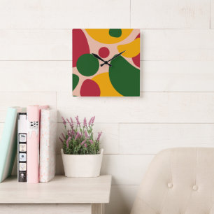 Bold Retro Abstract Shapes Pattern Square Wall Clock