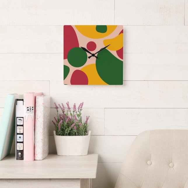 Bold Retro Abstract Shapes Pattern  Square Wall Clock (Reading Room)