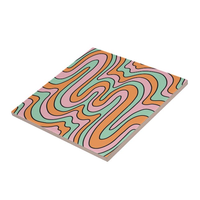Bold Retro Abstract Wavy Lines  Tile (Side)