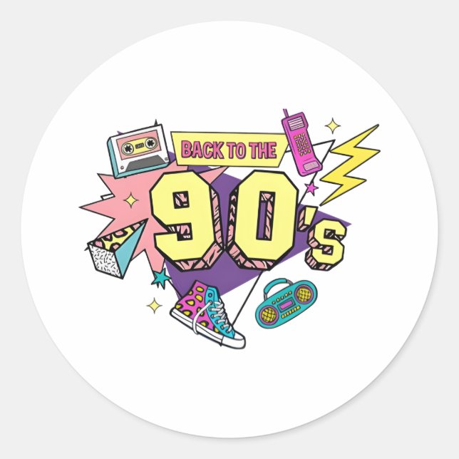 Bold Retro Back to the 90s Art Classic Round Sticker (Front)