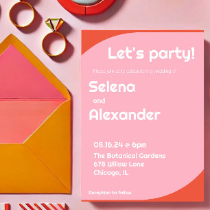 Bold Retro Bright Orange and Pink Wedding Invitation