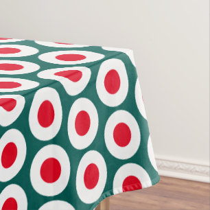 Bold Retro Bright Red White Teal Geometric Pattern Tablecloth