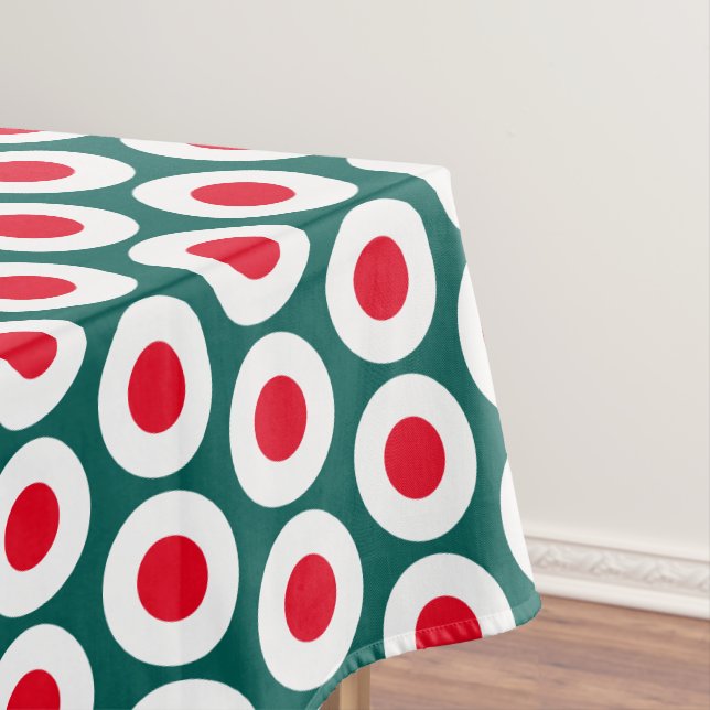 Bold Retro Bright Red White Teal Geometric Pattern Tablecloth (In Situ)