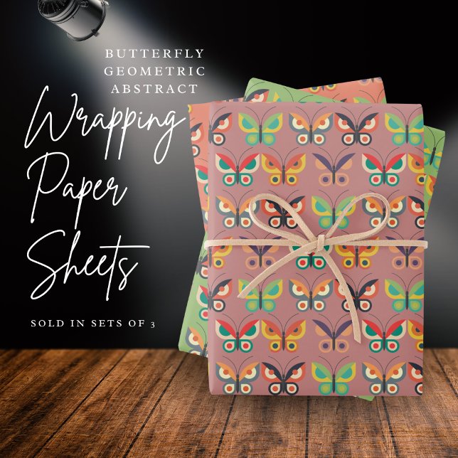 Bold Retro Butterfly Wrapping Paper  (Butterfly Geometric Abstract Wrapping Paper Sheets)
