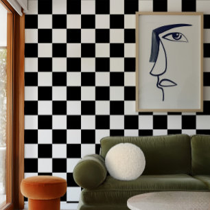 Bold Retro Chequerboard Black and White Wallpaper