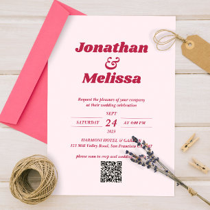 Bold Retro Chic Viva Magenta Pink QR Code Wedding Invitation