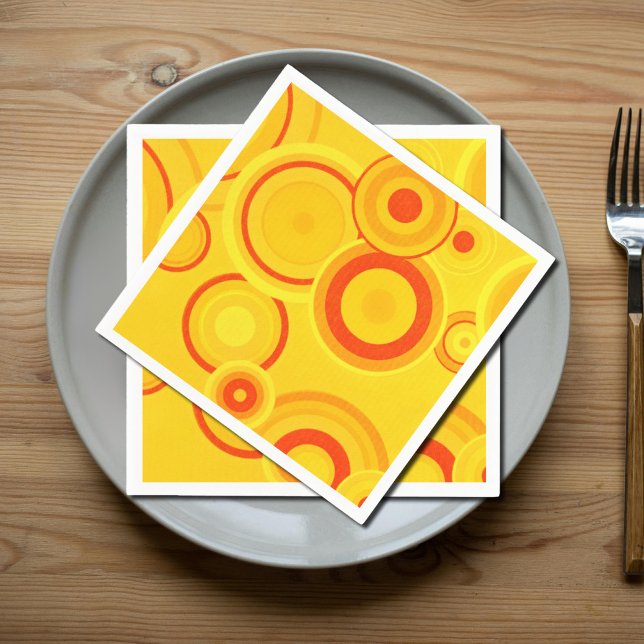 Bold Retro Circles Paper Napkins – Yellow & Orange (Creator Uploaded)