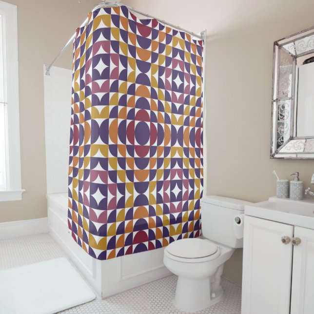 Bold Retro Circles Shower Curtain | Mid-Century (In Situ)