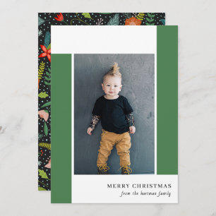 Bold Retro Citrus & Floral Green Christmas Photo   Holiday Card