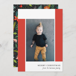 Bold Retro Citrus & Floral Red Christmas Photo Holiday Card