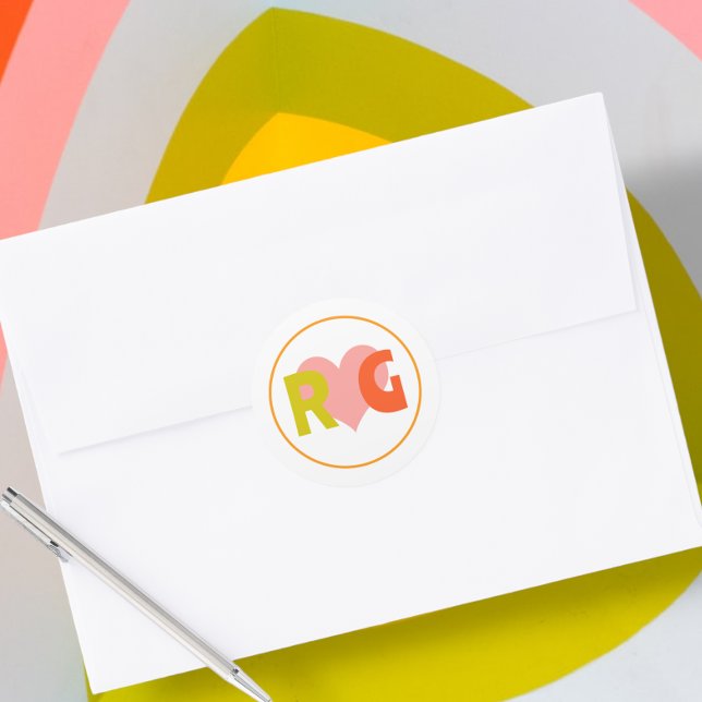 Bold Retro Citrus Wedding Classic Round Sticker (Bold Retro Citrus Wedding Classic Round Stickers from Ricaso. For the fun bold couple)