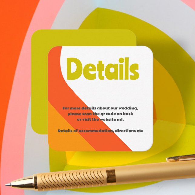 Bold Retro Citrus Wedding Enclosure Card (Bold Retro Citrus Wedding Enclosure Card from Ricaso. A fun statement for a fun couple)