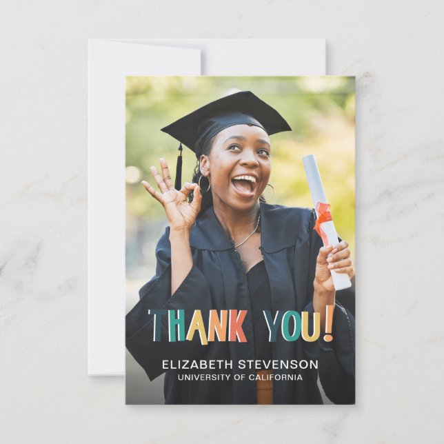 Bold retro colours Graduation thank you photo Card (Front)