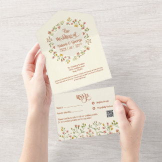 Bold Retro Earthy Tones | All in one wedding invit Invitation