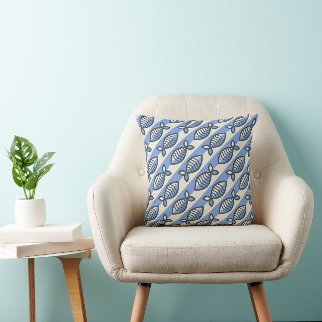 Bold retro fish blue cushion (Chair)