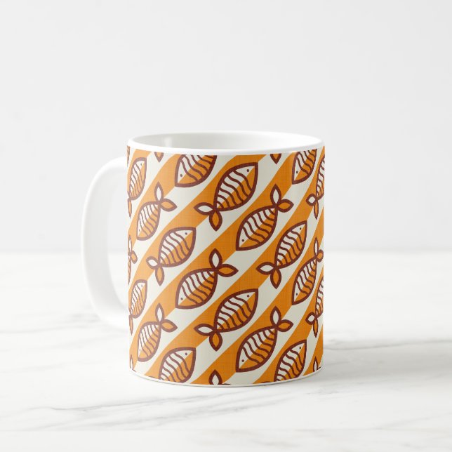 Bold retro fish orange coffee mug (Front Left)
