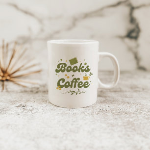 Bold Retro Floral Books & Coffee Book Lover Coffee Mug