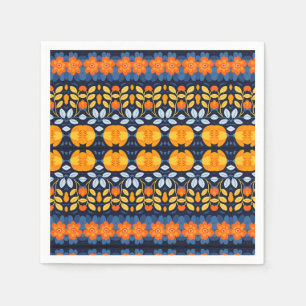 Bold Retro Floral Illustration in Orange Napkin