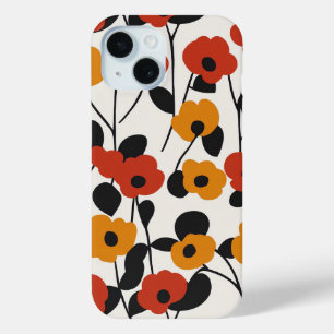 Bold Retro Floral Pattern Red, Orange, and Black iPhone 15 Case