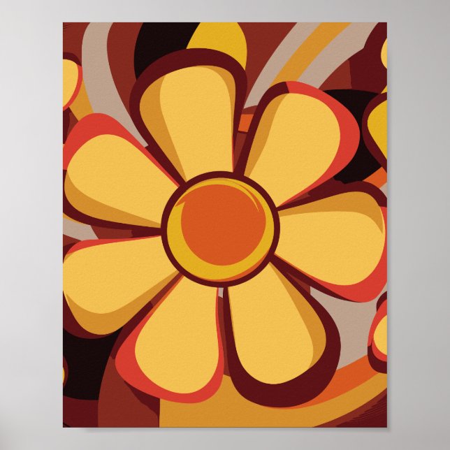 Bold Retro Floral Swirl Design Poster (Front)