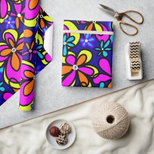 Bold Retro Floral Teen Birthday Illustrated Wrapping Paper