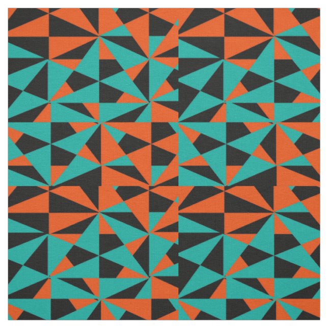 Bold Retro Geometric Orange Teal Black Mix Fabric (Swatch)